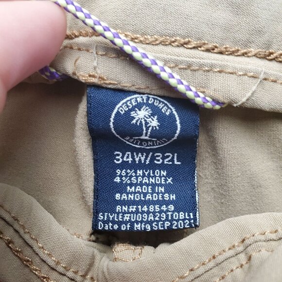 Desert Dunes Pants Mens 34x32 Tan Straight Stretch Nylon Lightweight *Read* - Picture 3 of 13